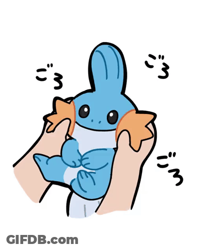 Cartoon Person Holding Blue And Orange Rabbit GIF