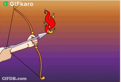 Cartoon Person Holding Bow With Fire Arrow GIF