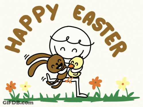 Cartoon Person Holding Bunny And Chicken Happy Easter GIF