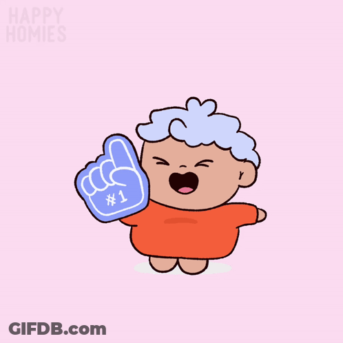 Cartoon Person Holding Foam Finger Number 1 GIF