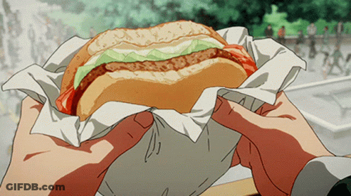 Cartoon Person Holding Hamburger GIF