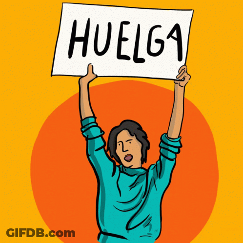 Cartoon Person Holding Huelga Sign GIF