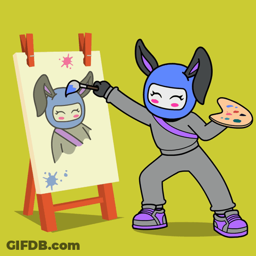 Cartoon Person Holding Palette Painting Rabbit GIF