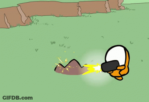 Cartoon Person Holding Rocket In Field GIF