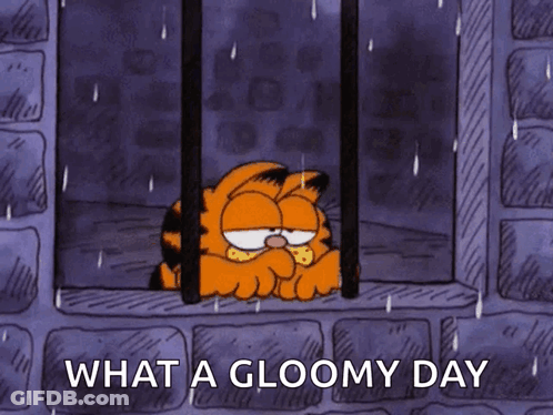 Cartoon Person Holding Umbrella In Rain Saying Good Morning Where Is The Sun GIF
