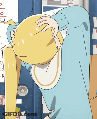 Cartoon Person Holding Yellow Object In Front Of St Sign GIF