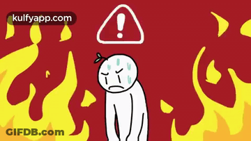 Cartoon Person In Front Of Fire With Warning Sign Above GIF