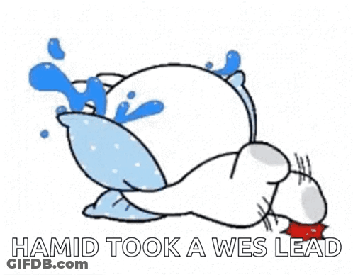 Cartoon Person Laying On Back With Pillow Saying Hamid Took A Wes Lead GIF
