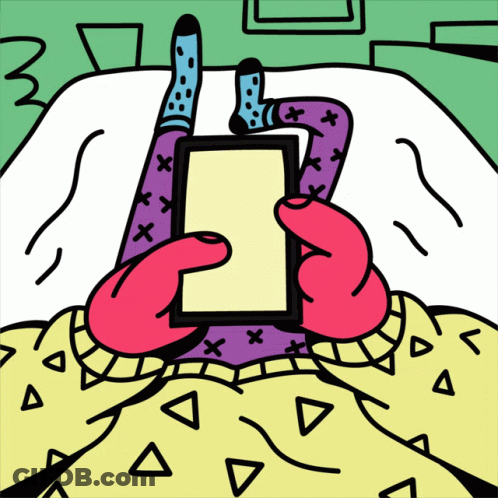 Cartoon Person Lying On Bed Using Cell Phone GIF
