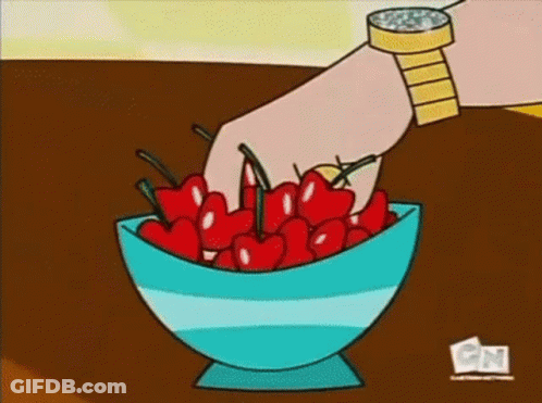 Cartoon Person Pouring Cherries Into Bowl GIF