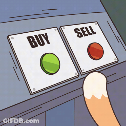 Cartoon Person Pressing Buy And Sell Button GIF