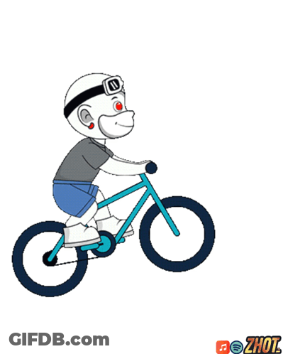 Cartoon Person Riding Bike With Zhot Logo GIF