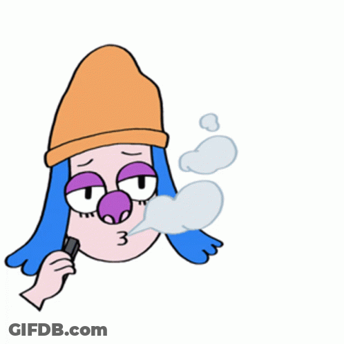 Cartoon Person Smoking E-Cigarette With Heart Smoke GIF