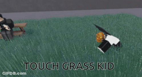 Cartoon Person Standing In Grass Saying Touch Grass Kid GIF