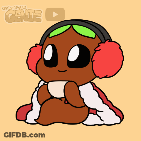 Cartoon Person Wearing Ear Muffs Saying Christopher's Genie GIF