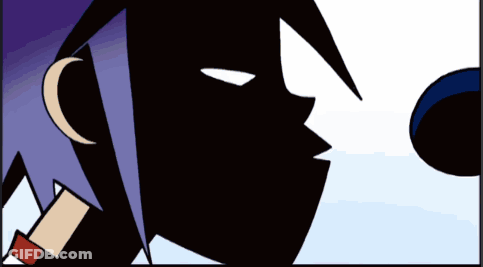 Cartoon Person With Purple Hair And Black Face GIF
