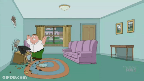 Cartoon Peter Griffin In Living Room With Fox 5 Logo GIF
