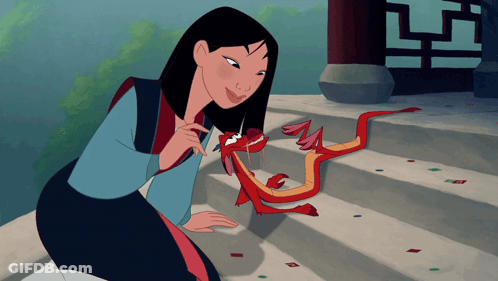 Cartoon Petting Small Red Dragon On Stairs GIF