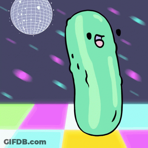 Cartoon Pickle Dancing With Disco Ball GIF