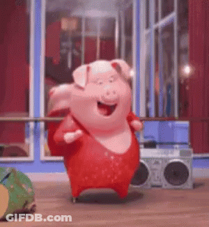 Cartoon Pig Dancing In Red Dress GIF