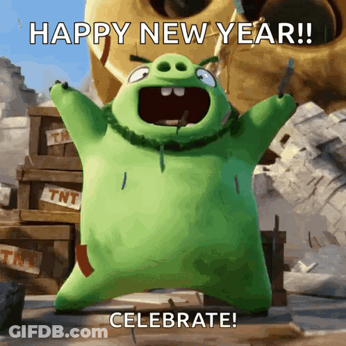 Cartoon Pig Happy New Year Celebrate GIF