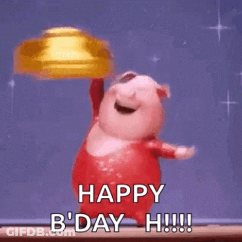 Cartoon Pig Holding Banana Saying Happy B Day GIF