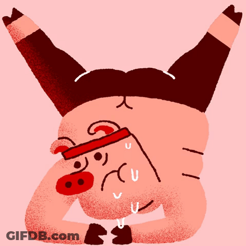 Cartoon Pig Legs Work Out Upside Down GIF