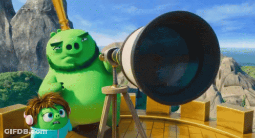 Cartoon Pig Looking Through Telescope Next To Another Pig GIF