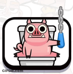 Cartoon Pig Sitting On Toilet With Chain Around Neck GIF