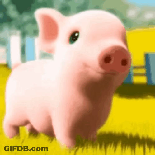 Cartoon Pig Standing In Grass GIF