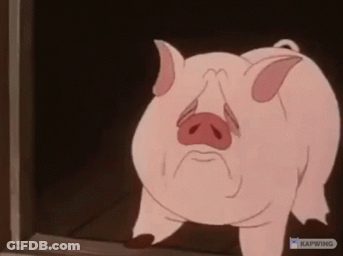 Cartoon Pig Standing Sad In Front Of Window GIF