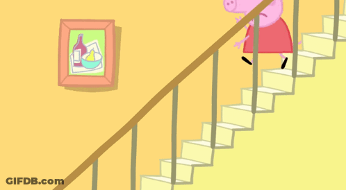 Cartoon Pig Walking Up Stairs GIF