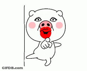Cartoon Pig With Red Heart In Mouth Pointing GIF