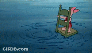 Cartoon Piglet Standing On Chair In Water GIF