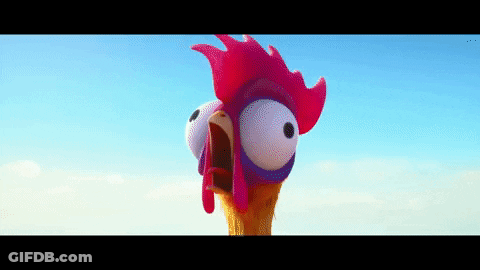 Cartoon Pink Feathered Chicken With Big Eyes GIF