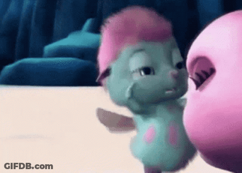 Cartoon Pink Hair Character Next To Pink Balloon GIF