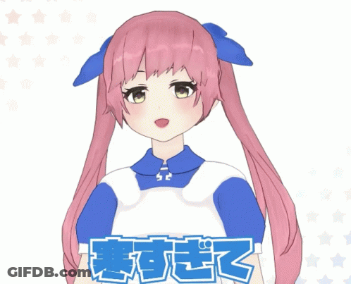 Cartoon Pink Hair Girl Blue-White Outfit A T GIF