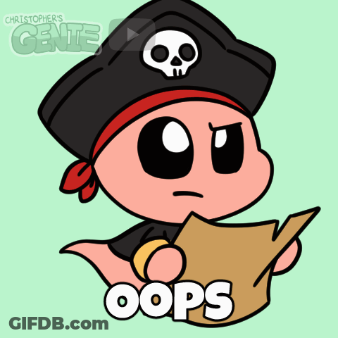 Cartoon Pirate Holding Paper With Word Oops GIF