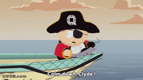 Cartoon Pirate With Sword Says Calm Down Clyde GIF
