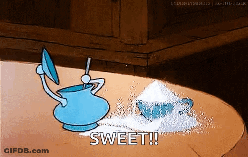 Cartoon Pitcher And Cup Of Sugar Saying Sweet GIF