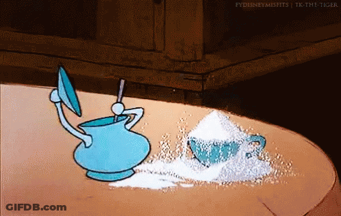 Cartoon Pitcher And Cup Of Sugar With Sweet GIF