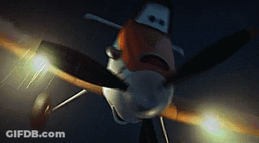 Cartoon Plane Flying In Dark With Propeller Light GIF