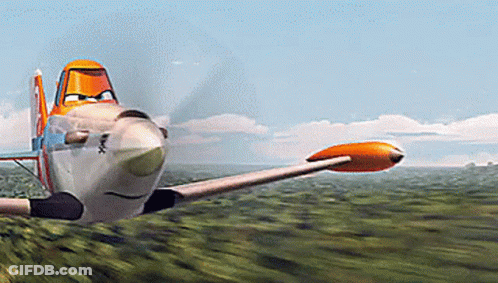 Cartoon Plane Flying Over Grass GIF