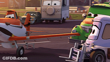 Cartoon Plane Towed By Truck And Car GIF