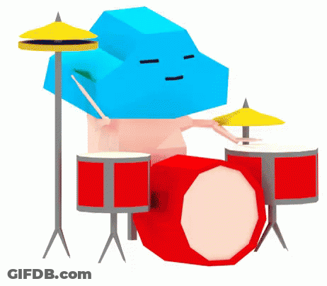 Cartoon Playing Drums With Blue Box On Head GIF