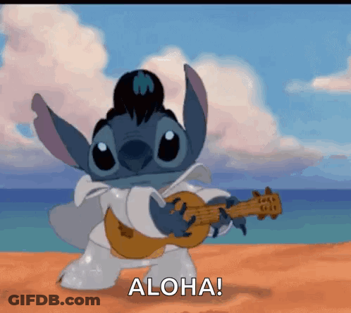 Cartoon Playing Ukulele Saying Aloha GIF