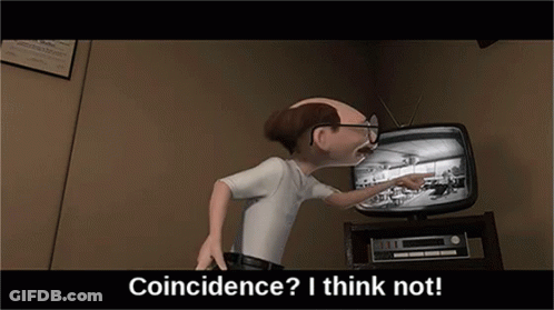Cartoon Pointing At TV Saying Coincidence I Think Not GIF