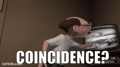 Cartoon Pointing At TV Saying Coincidence GIF