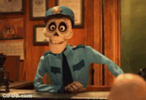 Cartoon Police Officer At Counter In Station GIF
