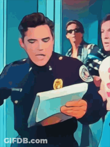 Cartoon Police Officer Looking At Tablet GIF